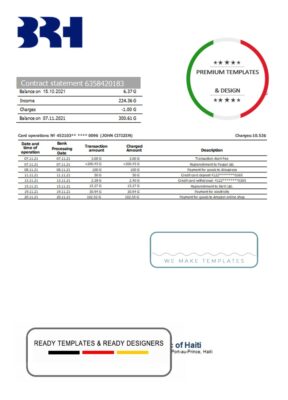 Haiti BRH bank statement template in Word and PDF format