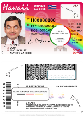 Hawaii driving license template in PSD format