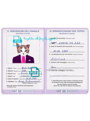 Holy See cat (animal, pet) passport PSD template, completely editable