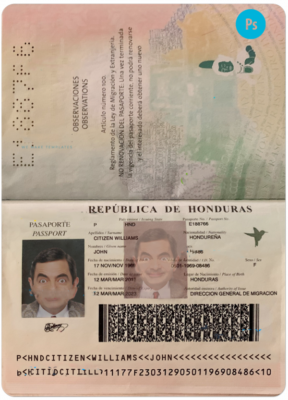 HONDURAS passport PSD template, completely editable