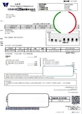 Hong Kong Water Supplies Department utility bill template in Word and PDF format