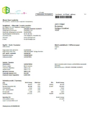 Hungary E2 utility bill template in Word and PDF format