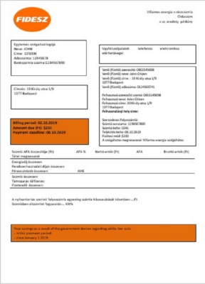 Hungary FIDESZ easy to fill utility bill template in Word and PDF format