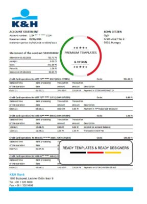 Hungary K&H Bank statement easy to fill template in Excel and PDF format