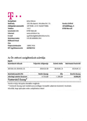 Hungary Magyartel utility bill template in Word and PDF format, fully editable