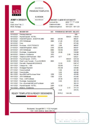 Hungary MKB Bank statement easy to fill template in .xls and .pdf file format