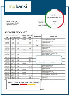 Iceland MP Bank statement template in Word and PDF format (.doc and .pdf)