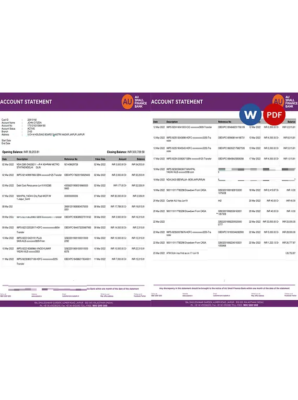 India AU Small Finance bank statement, Word and PDF template, 5 pages