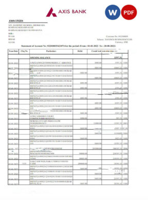 INDIA AXIS bank statement Word and PDF template, version 2