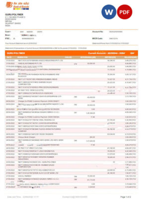 INDIA BANK OF BARODA bank statement Word and PDF template