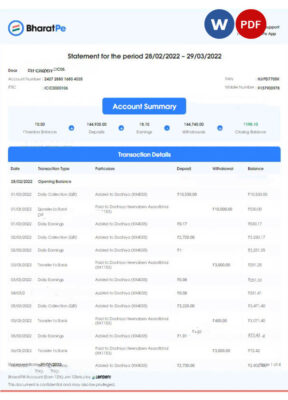 INDIA BHARATPE bank statement Word and PDF template