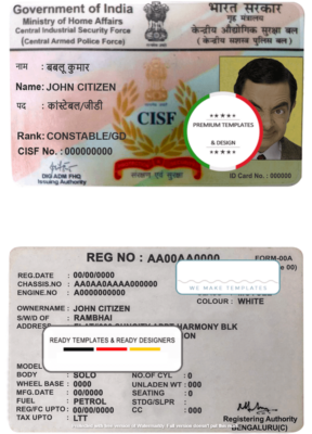 India CISF driver license template in PSD format, fully editable