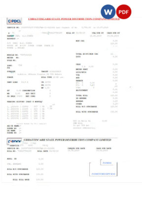 INDIA C_PDCL utility bill Word and PDF template