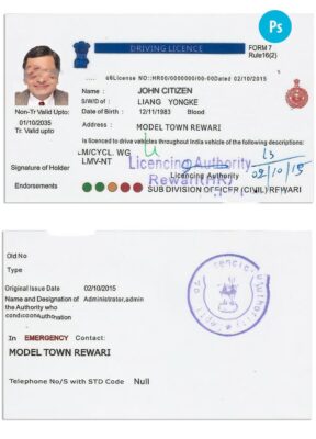 India driving license template in PSD format, version 5