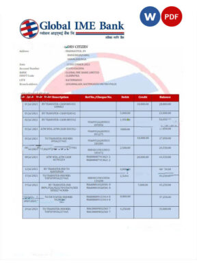 INDIA GLOBAL IME bank statement Word and PDF template