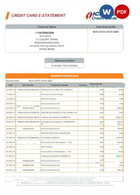 INDIA ICICI credit card statement Word and PDF template, version 2