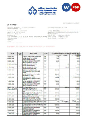 INDIA INDIAN OVERSEAS bank statement Word and PDF template