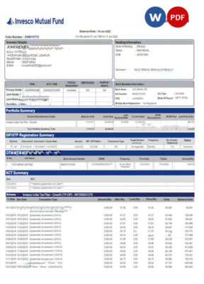 INDIA INVESCO MUTUAL FUND bank statement Word and PDF template