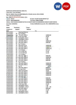 INDIA KARAMCHARI BAH bank statement Word and PDF template