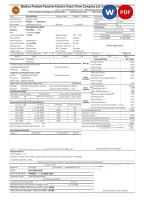 INDIA MPWZ utility bill Word and PDF template