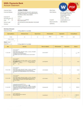 INDIA NSDL bank statement Word and PDF template