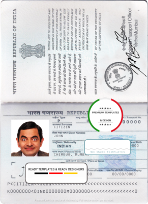 India passport template in PSD format, fully editable, with all fonts (2013 – present)