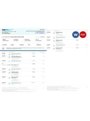 India Paytm Payments bank statement Word and PDF template, 2 pages