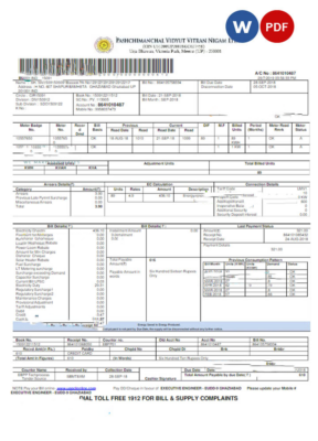 INDIA PVVNL utility bill Word and PDF template