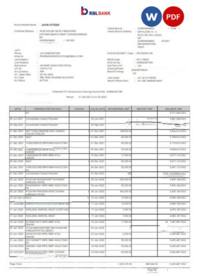 INDIA RBL bank statement Word and PDF template