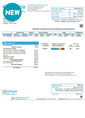 India Simpa Energy India Pvt. Ltd utility bill template in Word and PDF format