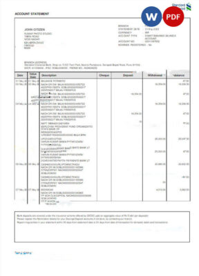 INDIA STANDARD CHARTERED bank statement Word and PDF template