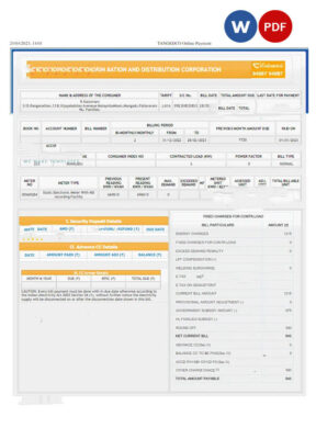 INDIA TAMILNADU utility bill Word and PDF template