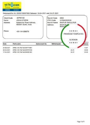 India UCO bank statement template in Word and PDF format