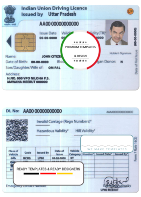 India Union driving license template in PSD format, fully editable