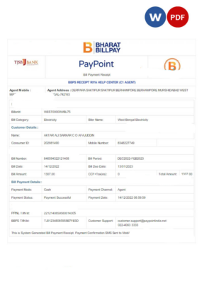 INDIA WEST BENGAL ELECTRICITY utility bill Word and PDF template