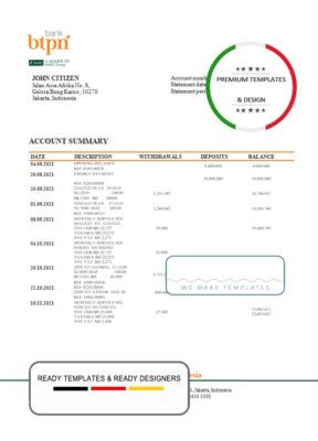 Indonesia BTPN proof of address bank statement in Word and PDF format