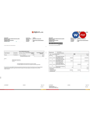 Indonesia DBS Digibank statement, Word and PDF template, 2 pages