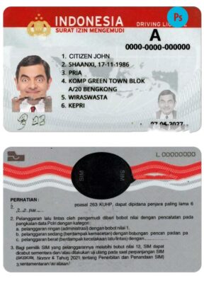 Indonesia driving license template in PSD format, 2019 – present