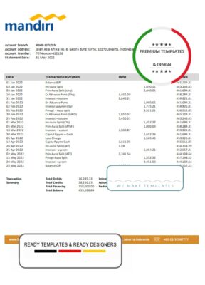 Indonesia Mandiri proof of address bank statement in Word and PDF format