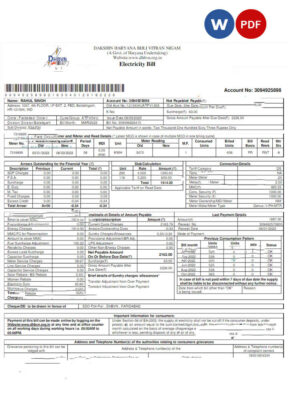 INIDA DHBVN utility bill Word and PDF template