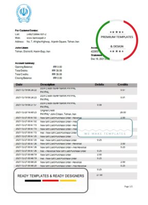 Iran Bank Sepah proof of address bank statement template in Word and PDF format