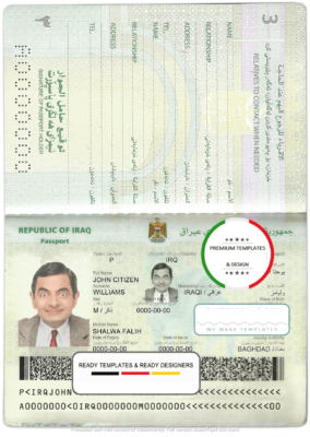 Iraq passport template in PSD format