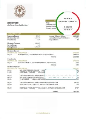 Iraq Rasheed proof of address bank statement in Word and PDF format