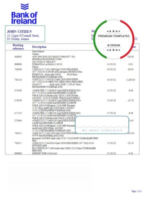 Ireland Bank of Ireland Bank statement template in Word and PDF format