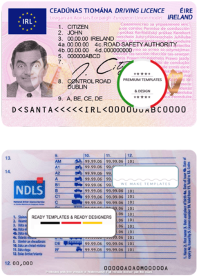 Ireland driving license template in PSD format, fully editable, with all fonts