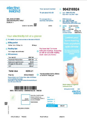 Ireland Electric Ireland utility bill template in Word and PDF format