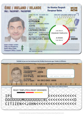 Ireland ID template in PSD format, fully editable, with all fonts