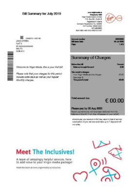 Ireland Virgin Media utility bill template in Word and PDF format, version 2