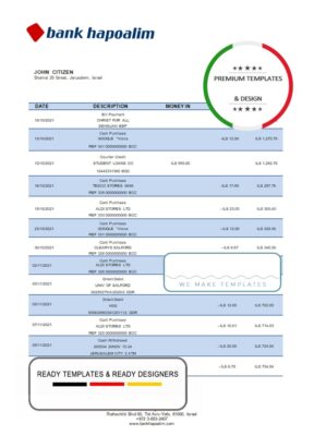 Israel Hapoalim proof of address bank statement template in Word and PDF format