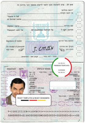 Israel passport template in PSD format, fully editable, with all fonts